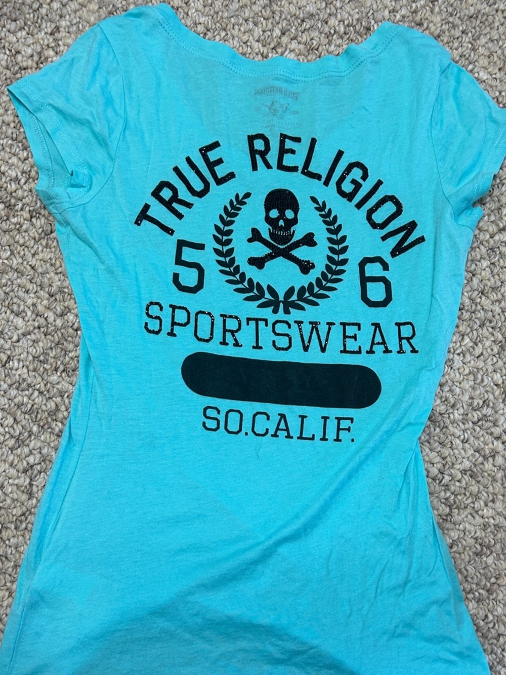 True Religion Turquoise V-Neck Sportswear Tee - Picture 2 of 3
